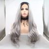 Ombre Gray 2 Tones Synthetic Lace Front Wig Dark Roots Long Loose Wave Silver Grey Replacement Hair Wigs For Women Heat Resistant Fiber Hair Half Hand Tied (24 Inch, loosewave/lace front wig)