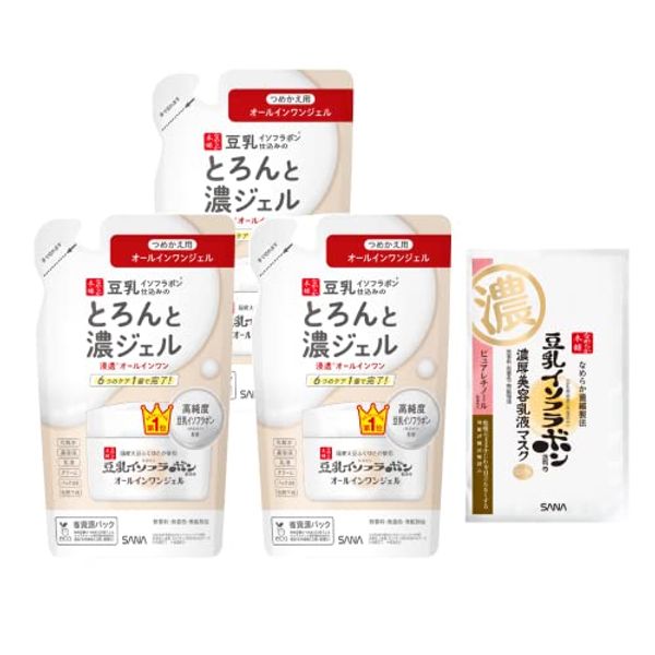 Nameraka Honpo Thick Gel (Refill) 3-pack + Bonus 100g x 3 Soy Milk Isoflavone All-in-One