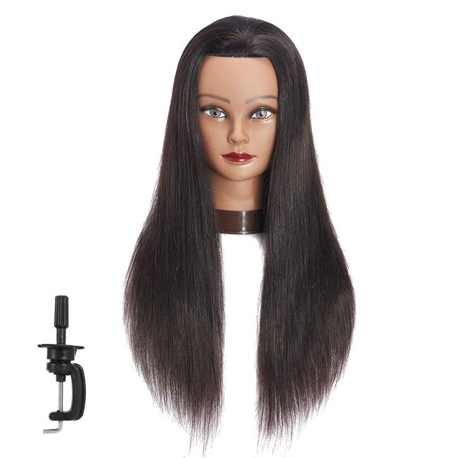 24"-26" 100% Human hair Mannequin head Training Head Cosmetology Manikin Head Doll Head with free Clamp Stand (Brown)