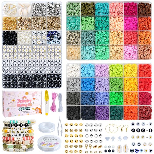 JQEEYGV Bracelet Making Kit 3 Boxes - 11,000pcs Clay Beads - 48 Fashion Colors Beads for Friendship Bracelet Kit - Polymer Heishi Letter Beads for Jewelry Making - Adults Teen Girls Trendy Gift