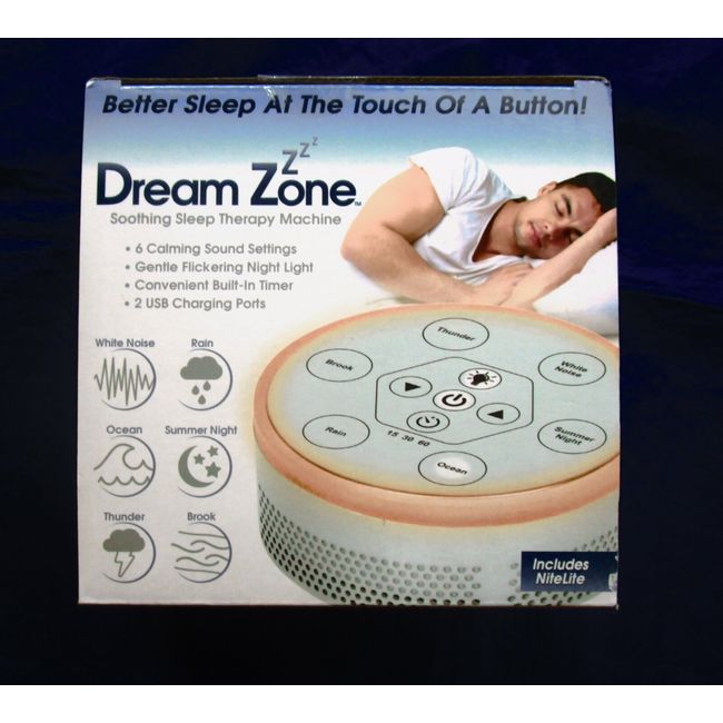 DREAM ZONE-SOOTHING SLEEP THERAPY MACHINE--NEW--NIGHT LIGHT, TIMER, USB PORTS