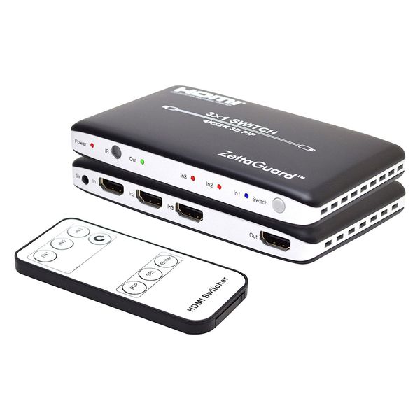 Zettaguard 4K x 2K 3 Port 3 x 1 HDMI Switch with PIP(Picture in Picture) and IR Wireless Remote Control, HDMI Splitter Switcher Hub Port Switches (ZW310)