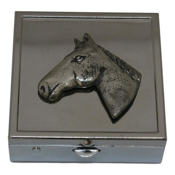 Horse Head Pill Trinket Box Chrome with Mirror Gift 185