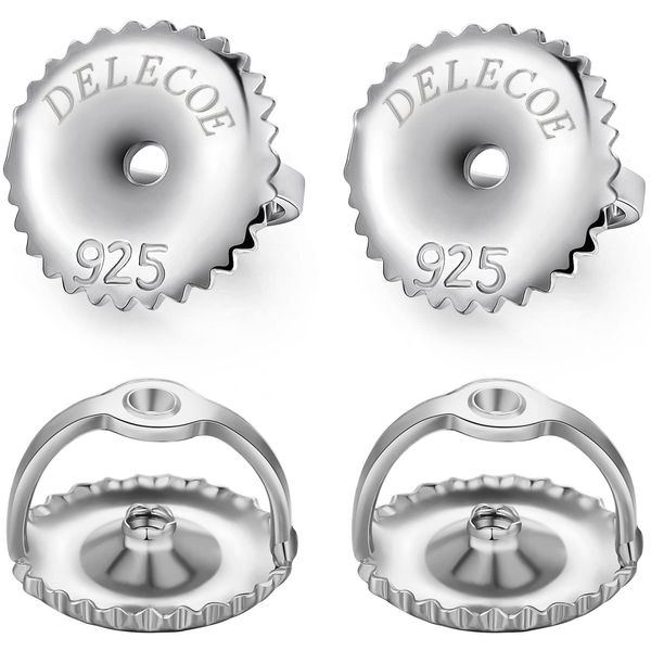 DELECOE 2 Pairs Screw Earring Backs,925 Sterling Silver Screw on Earring Backs Replacements for Diamond Earring Studs, Hypoallergenic Secure ScrewBacks for Threaded Post .032"(Silver)