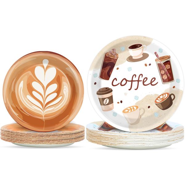 gisgfim 48 Pcs Coffee Party Plates Supplies Tableware Set Coffee Bean Birthday Party Decorations Latte Fun Coffee Cup Theme Baby Shower Party Table Supplies Favors Decors for 48 Guests