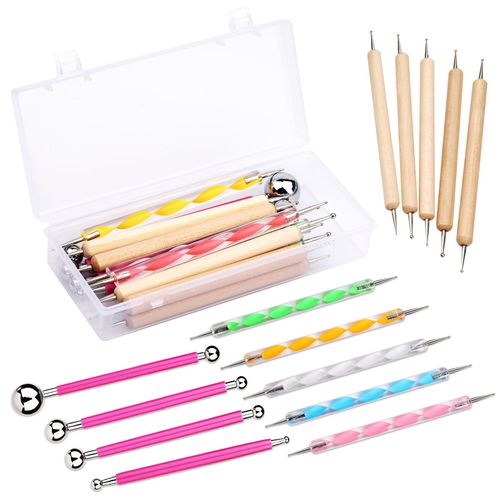 Bamru 14-Piece Dotting Tools Ball Pens with Box, Dotting Tools Set, Stone Painting, Pottery Clay, Modeling, Embossing, Nail Art