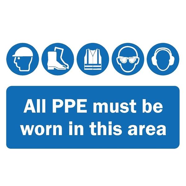 All PPE must be worn in this area safety sign - 1mm flexible Plastic sign (300mm x 200mm)