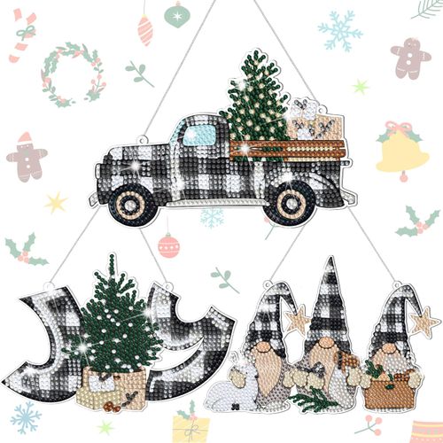 Memorywuu 3 Pcs 4th of July Diamond Art Kits Patriotic Memorial Day Diamond Painting Door Signs Red White Blue Gnome Truck Door Decor Independence Day DIY Craft for Adults Kids Beginner(Plaid)