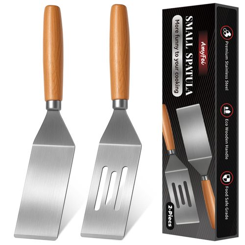 Small Spatula,Stainless Steel Spatula,Metal Spatula for Cooking with Heat Resistant Handle,Metal Spatulas for kitchen use for Pancakes、Lasagna、Brownies、Cake and Cookie (2 PCS)