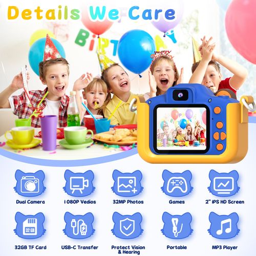 MindPal Kids Camera, Toddler Digital Camera, Tiger Dual Cameras, 1080P Video and Dual Cameras, 6 Kinds of Filters with 32GB SD Card, Christmas Birthday Present for 3 + Year Old Girls Boys