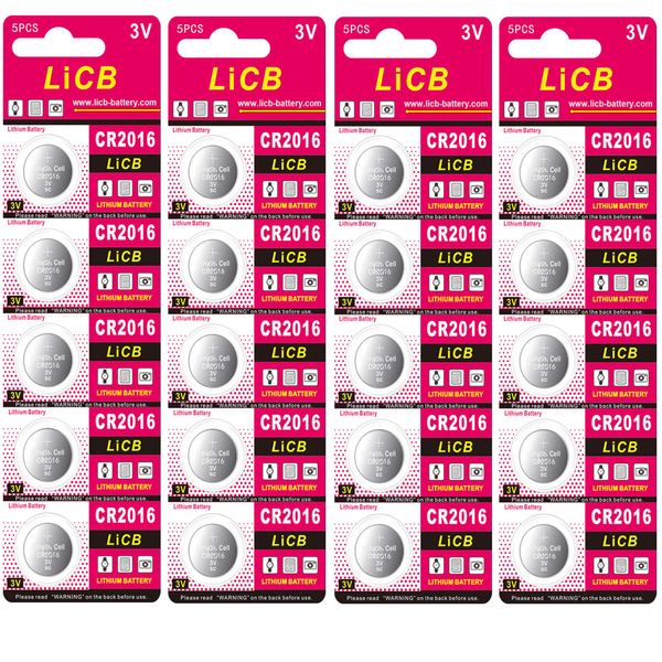 LiCB CR 2016 Battery,CR2016 Lithium Batteries,3 Volt Coin & Button Cell (20 Pack)
