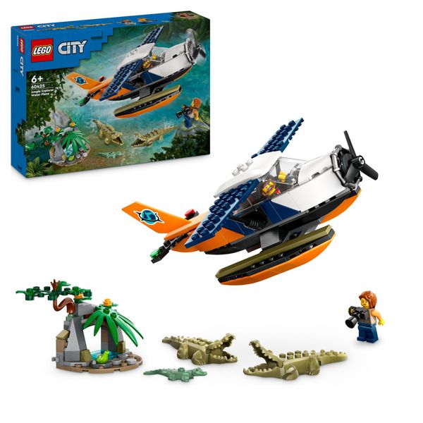 LEGO City Jungle Explorer Water Plane, Toy Airplane for Boys 6 Plus Year Old Boys & Girls, Vehicle Set with 2 Minifigures, Frog and 3 Crocodile Figures, Birthday Gift Idea 60425