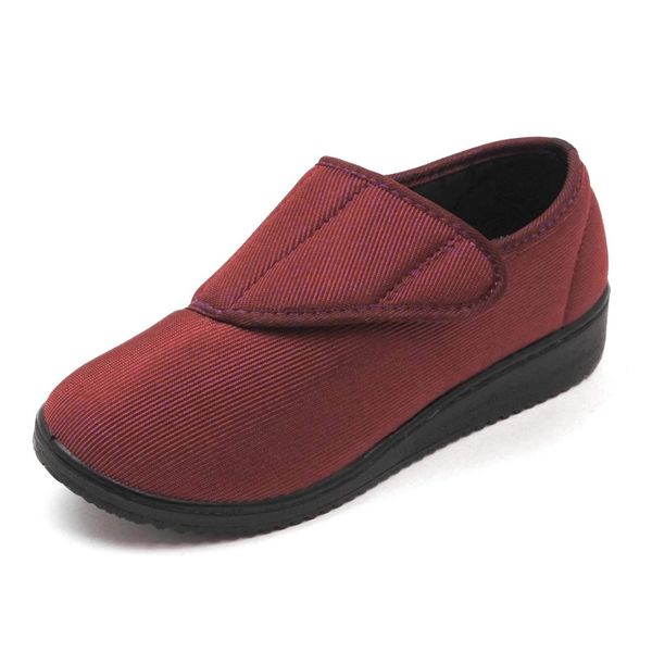 lemia ls133-2 Women's Nursing Shoes, Rehabilitation Shoes, Velcro Type, Black, red (wine)