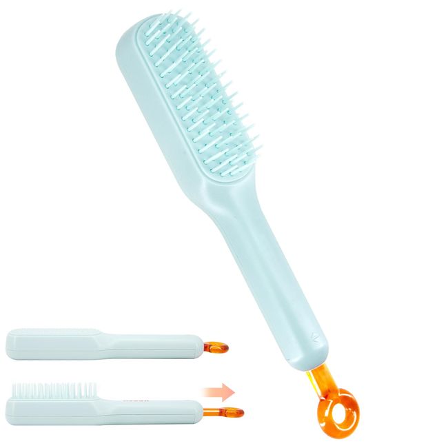 Self Cleaning Hair Brush One Pull Clean Massage Comb Anti Static Hair Comb Hairbrush for Women Soft Hair Combs Hairbrushes for Long Short Wavy Straight Hair (Blue)