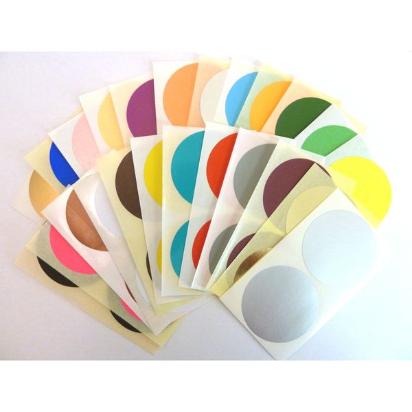 56 Labels, 50mm Diameter Round, Mixed Colour Code Stickers, Self-Adhesive Sticky Coloured Dots