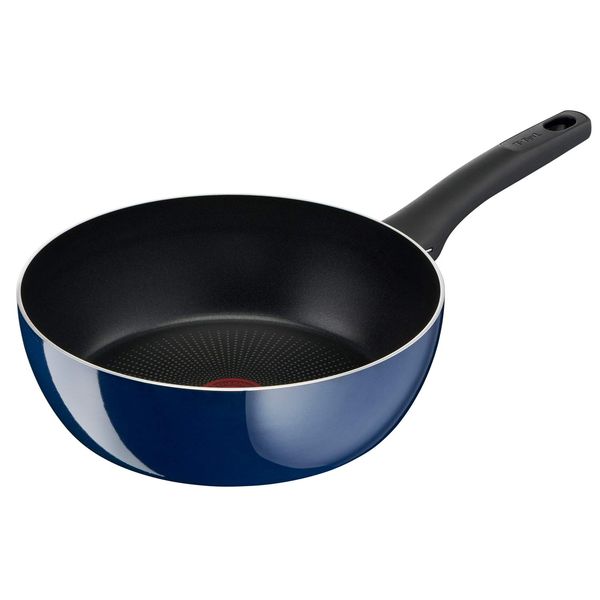 T-fal D52185 Deep Frying Pan for Gas Stoves, 10.2 inches (26 cm), Royal Blue Intense Deep Pan, Non-Stick, Blue