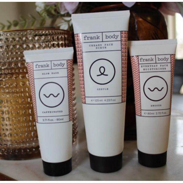FRANK BODY GLOW MASK / EVERYDAY FACE MOISTURISER / CREAMY FACE SRUB SET LOT
