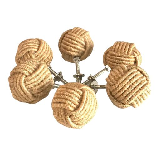Lot of 6 Handmade Knob Door knobs Nautical Twisted Decorative Jute, Rustic Rope Knot Drawer Pull and Push, Furniture Handles/Knobs, Cabinets, Wardrobes, Cupboards, Drawer, Nautical Hardware Décor
