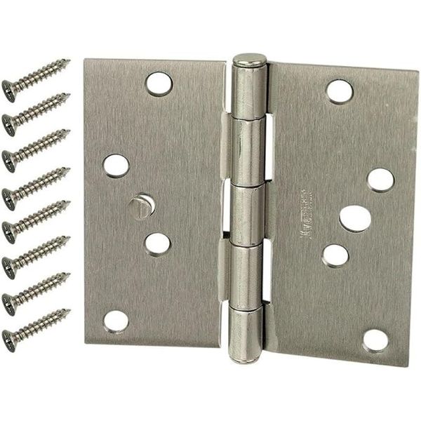 Everbilt 4 in Satin Nickel Square Corner Security Door Hinges - Value 12 Pack