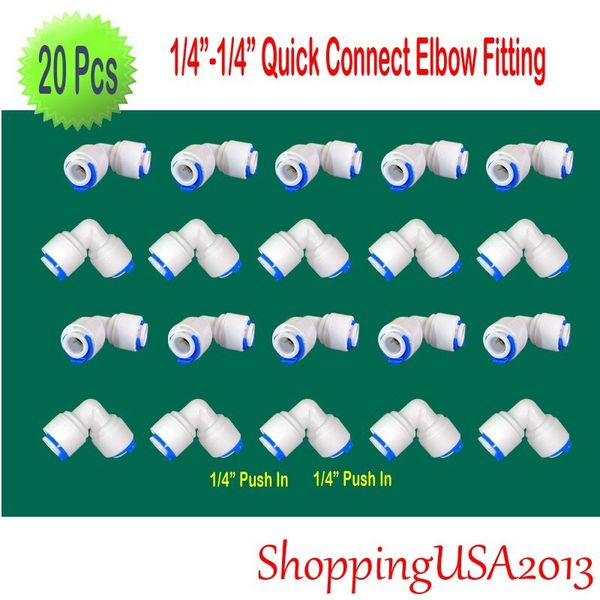 20 Pcs Quick 1/4"-1/4" Connect Elbow Fitting Connector Push In Water Filter