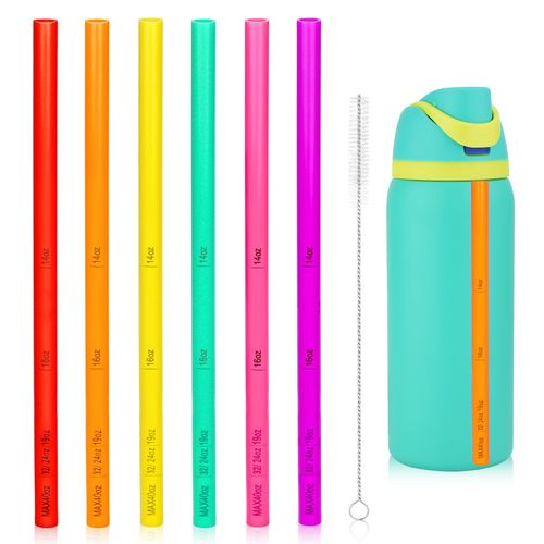 6pcs Straw Replacements for Owala Water Bottle 24 oz 32 oz, Cup Soft Plastic Straws with Brush Reusable Stainless Steel Tumbler Parts Accessories Straw with Scale for Owala FreeSip 14/16/19/24/32/40oz