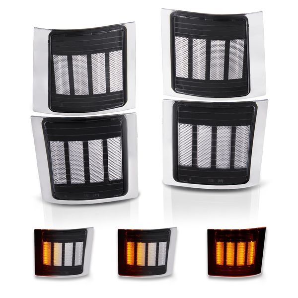 Gempro Sequential Amber LED Corner Side Marker Turn Signal Lights for Chevy C/K 1500 2500 3500 1994-1998 C10 Pickup Truck Silverado Suburban Tahoe Front Grill Lights, 4PCS (Clear Len)