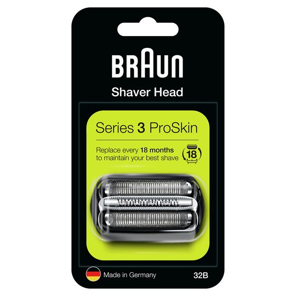 Braun Series 3 Electric Shaver Replacement Head, Easily Attach Your New Shaver Head, Compatible With All Series 3 ProSkin Electric Shavers, 32B, Black