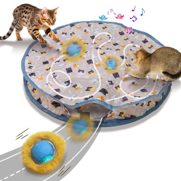 Mdupw Rechargeable Electric Cat Toys, Hide and Seek Kitten Toy, Chirping & Motion Activated Interactive Cat Toy, Hiding Cover Exercise Toy for Indoor Cats/Kitty/Kittens