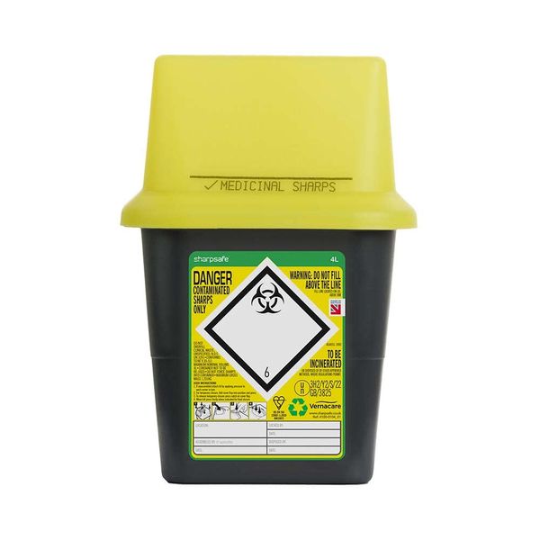 Sharpsafe 4 Litre 5th Generation Yellow/Grey -Sharps Bin Clinical Waste Disposal