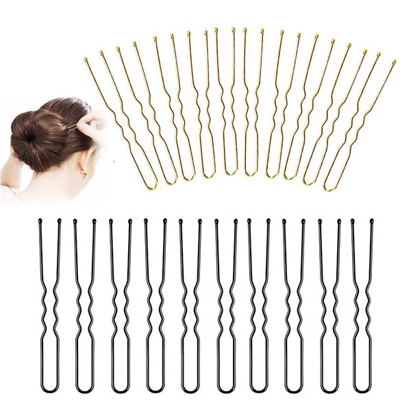 Rpanle 50 Pieces Bobby Pins, U Shape Hair Pins, Bun Pins with Storage Box, for Girls and Women (Gold and Black)