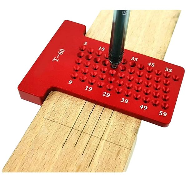 Precision Woodworking Tools, Aluminium Alloy Scribe Ruler Hole Positioning Metric Measuring Ruler, Hole Gauge Carpenter Marking Tool (Red)