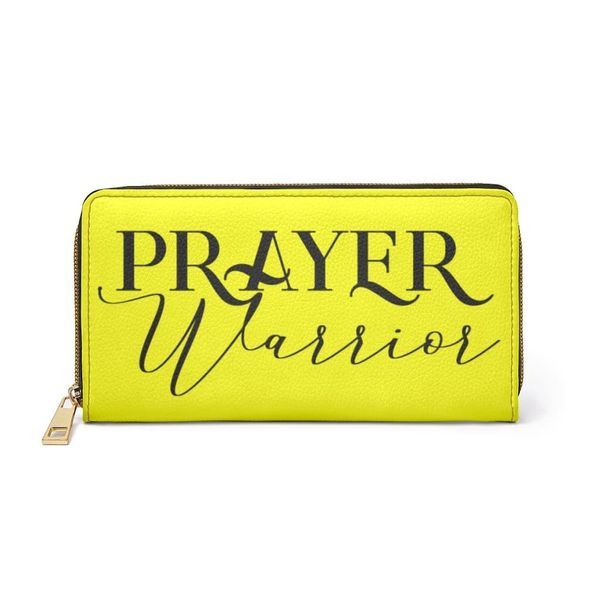 Womens Wallet, Zip Purse, Yellow & Black Prayer Warrior - One size