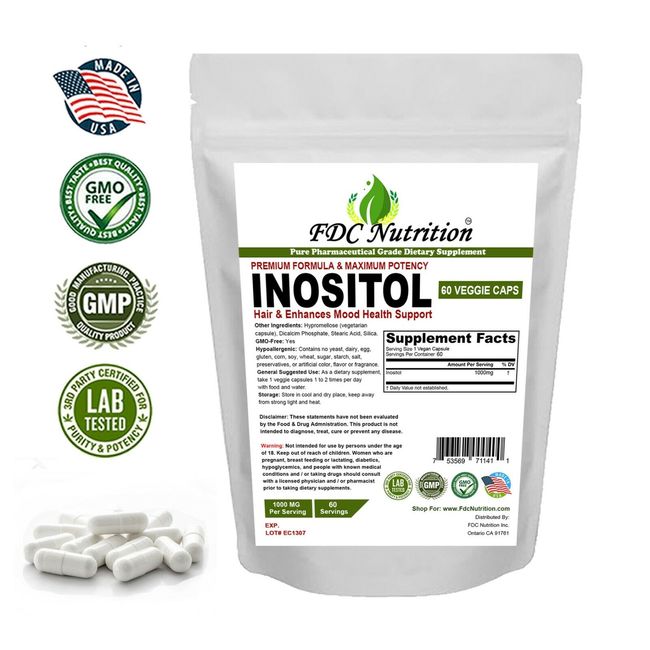 Inositol Powder 1000 mg 60 Vegan Capsules By FDC Nutrition