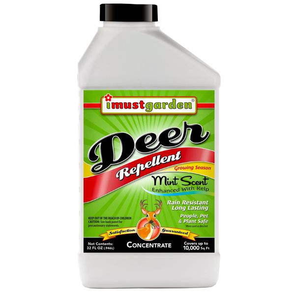 I Must Garden Deer Repellent Concentrate – 32oz: Mint Scent Deer Spray for Plants – Natural Ingredients - Makes 2.5 Gallons & Covers 10,000 sq ft