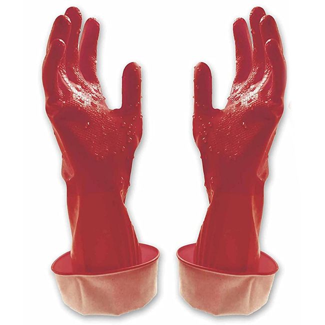 Fujisho F20823 Kitchen Long Rubber Gloves, Kitchen Gloves, Drip Stoppy, Drip Stopy, M, Red, 1 Pair