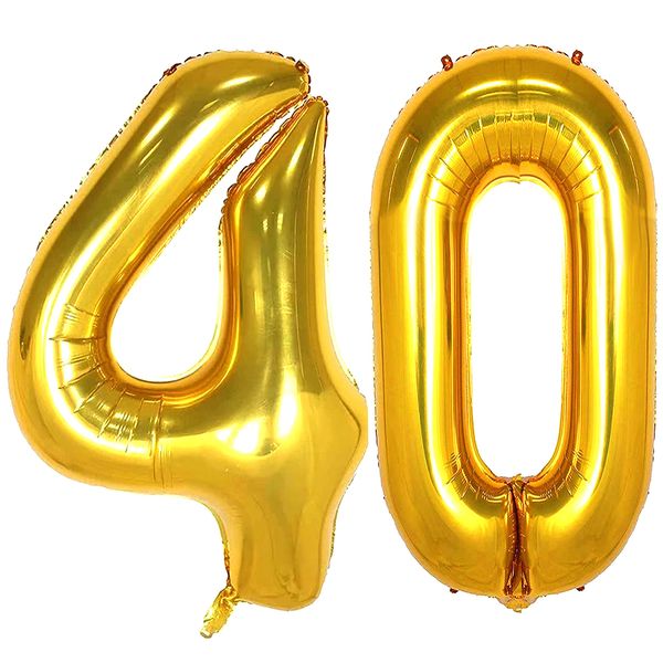 40 Number Balloons Gold Big Foil Mylar Giant Jumbo 40 Balloons for Men Women 40th Birthday Party Supplies 40 Anniversary Events Decorations