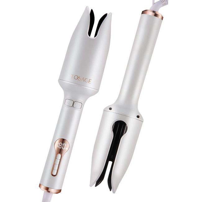 TOSAGE Curling Iron, Curling Iron, Automatic, Curly Hair, Curlers, Burns Prevention, 5 Temperature Settings, Symmetrical, Timer Notification, Wrapping, White