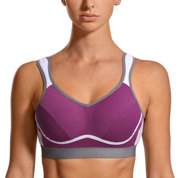 SYROKAN Women's Sports Bra Wireless Comfort High Impact Support Bounce Control Plus Size Workout Bra Purple 36DD