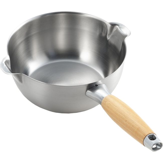 Yoshikawa Aikata 1510228 Snow Flat Pot, 7.1 inches (18 cm), Gas Fire, Induction Compatible, Stainless Steel, Made in Japan, Tsubamesanjo, Double-Sided Spout Milk Pan, Aikata