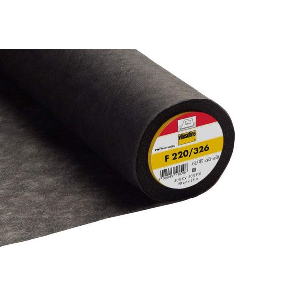 Vlieseline/Vilene Medium Weight Iron On Non Woven Interfacing F220 90cm Wide in White Or Black (Black (326), 1 Metre)