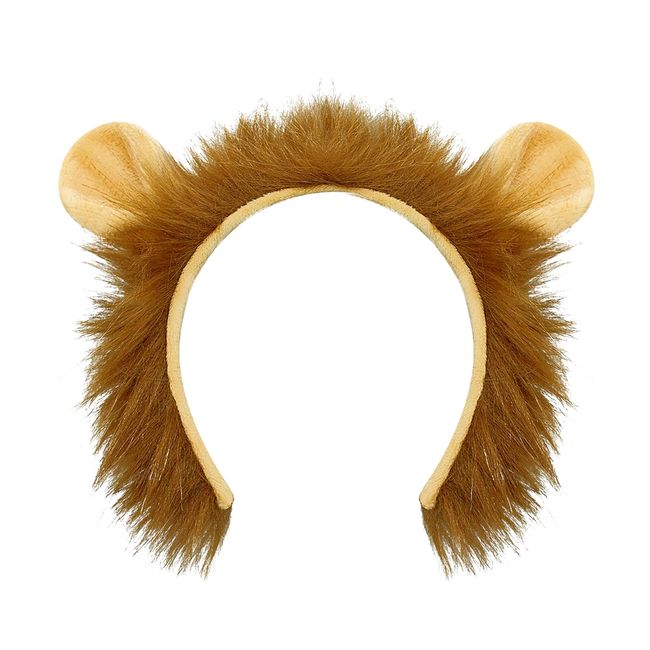 SIOTMERA Lion Ears Headband Lion Costume for Adult, Animal Ears and Horn for Halloween Cosplay Washing Face Makeup Animals Party, Reddish Brown