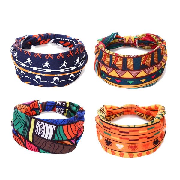 SSRDFU 4 Stücke Stirnband Damen Haarband Afrika Haarbänder, Knotted Wide Yoga Boho Haarreifen Damen Breit Headband Elastische Haarschmuck