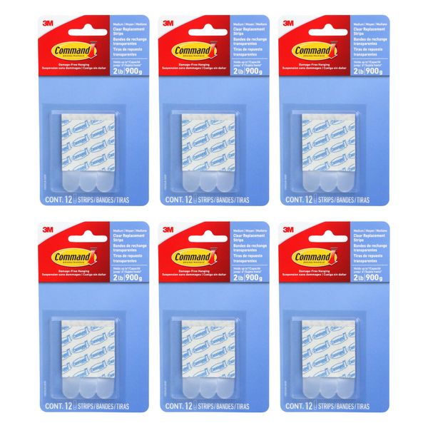 Command Medium Clear Refill Strips [Removable]: 12-Pack (Clear) [6-Sets]