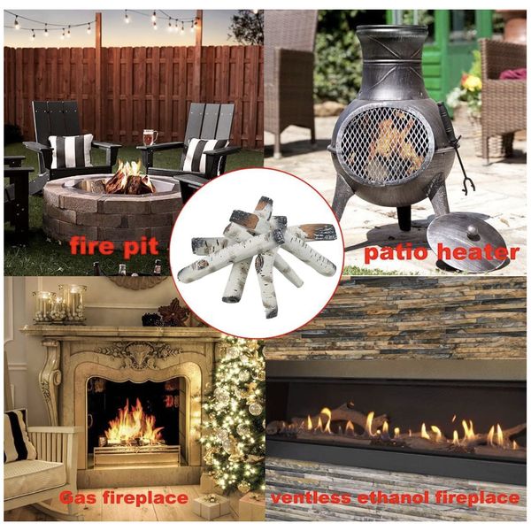 6 Piece Gas Fireplace Logs, Birch, Indoor/Outdoor, New