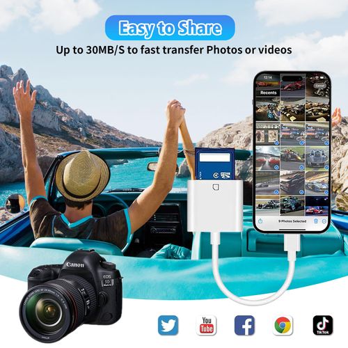 Sd Card Reader for Iphone/Ipad, Lightning to Sd Card, Memory Card Adapter, Camera Card Reader Adapter, Viewer Sd Card Adapter Converter for Iphone 14/13/12/11/X/Xs/Xr /8/7 Ipad, Plug and Play