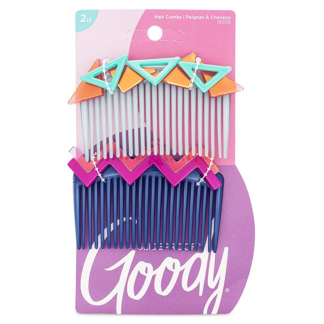 Goody Large Fashion Hair Combs - 2 Count, Nostalgia Assorted - SlideProof Grip Secures Hair Effortlessly - Great Comb for Pulling Hair - Pain-Free Hair Accessories for Women, Men, Boys, & Girls