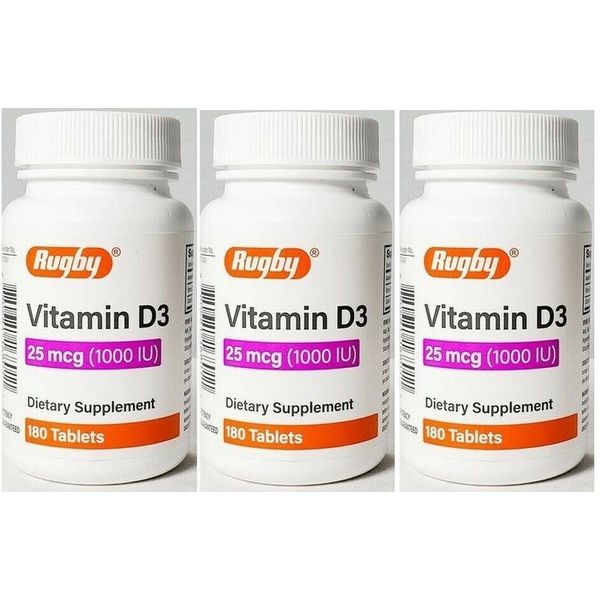 Rugby Vitamin D3, 25 Mcg 180 Tablets (3 Pack)