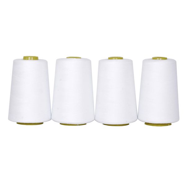 Mandala Crafts All Purpose Sewing Thread Spools - White Serger Thread Cones 4 Pack - 40S/2 24000 Yds White Polyester Thread for Overlock Sewing Machine Quilting