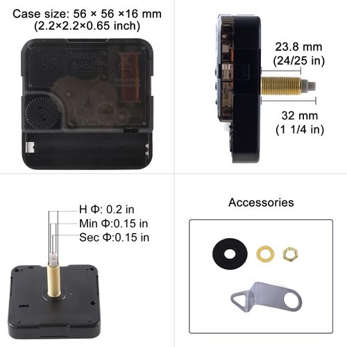 EMOON 32mm Long Shaft Clock Mechanism Replacement with 4 Sets of Clock Hands, Silent Sweep Battery Operated Quartz Clock Movement Motor Kit for DIY Clock Repair