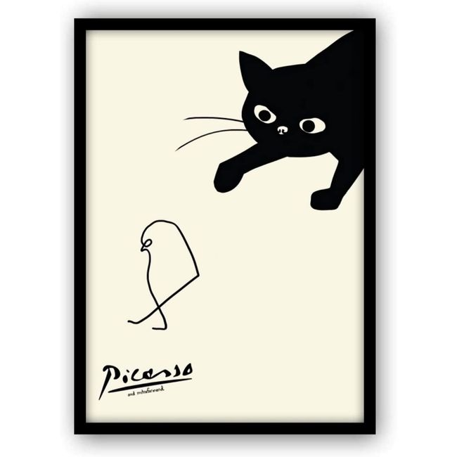 picasso cat and chick (A4 size with black frame)